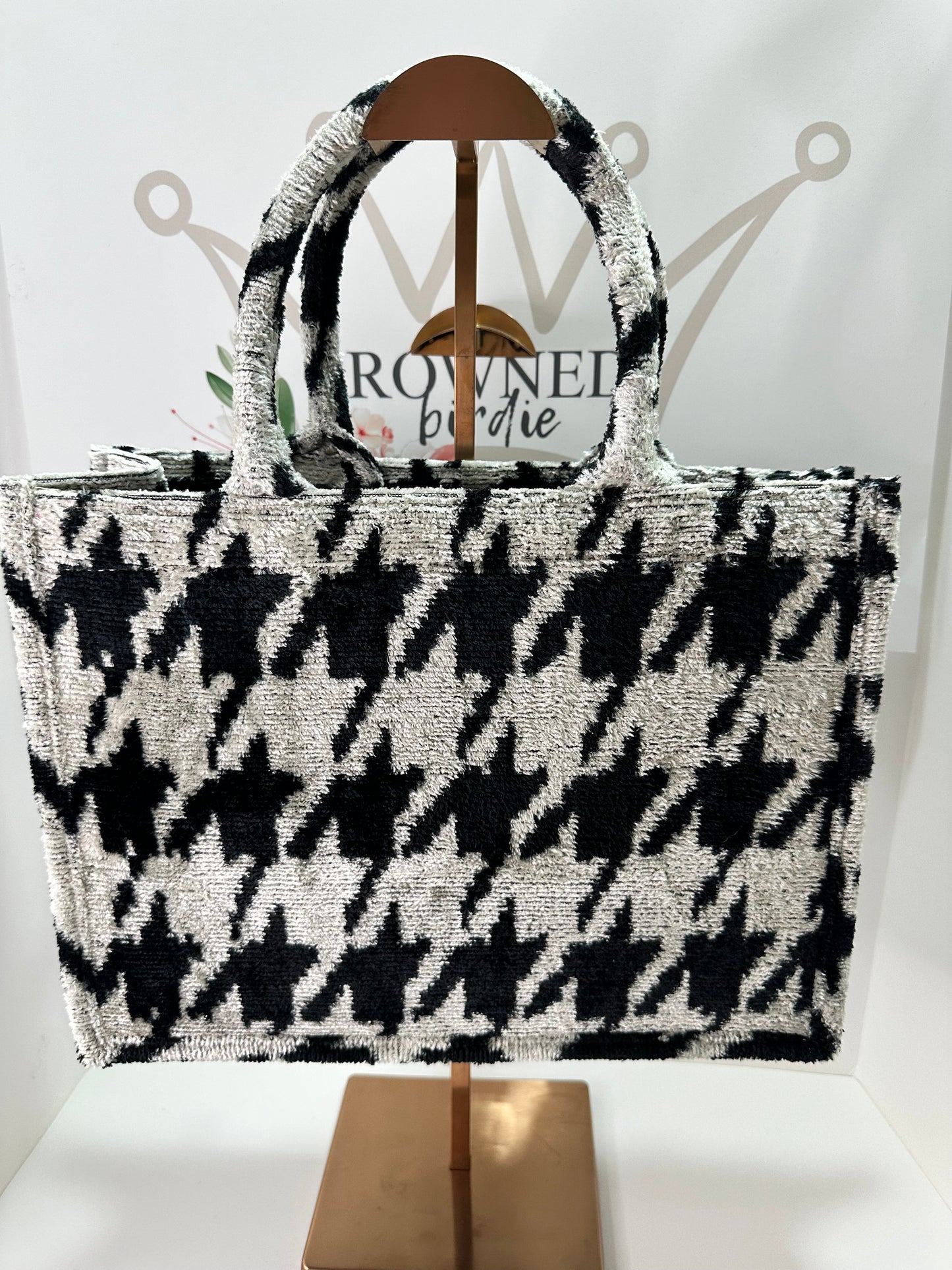 Houndstooth Black and White Medium Ikat Tote