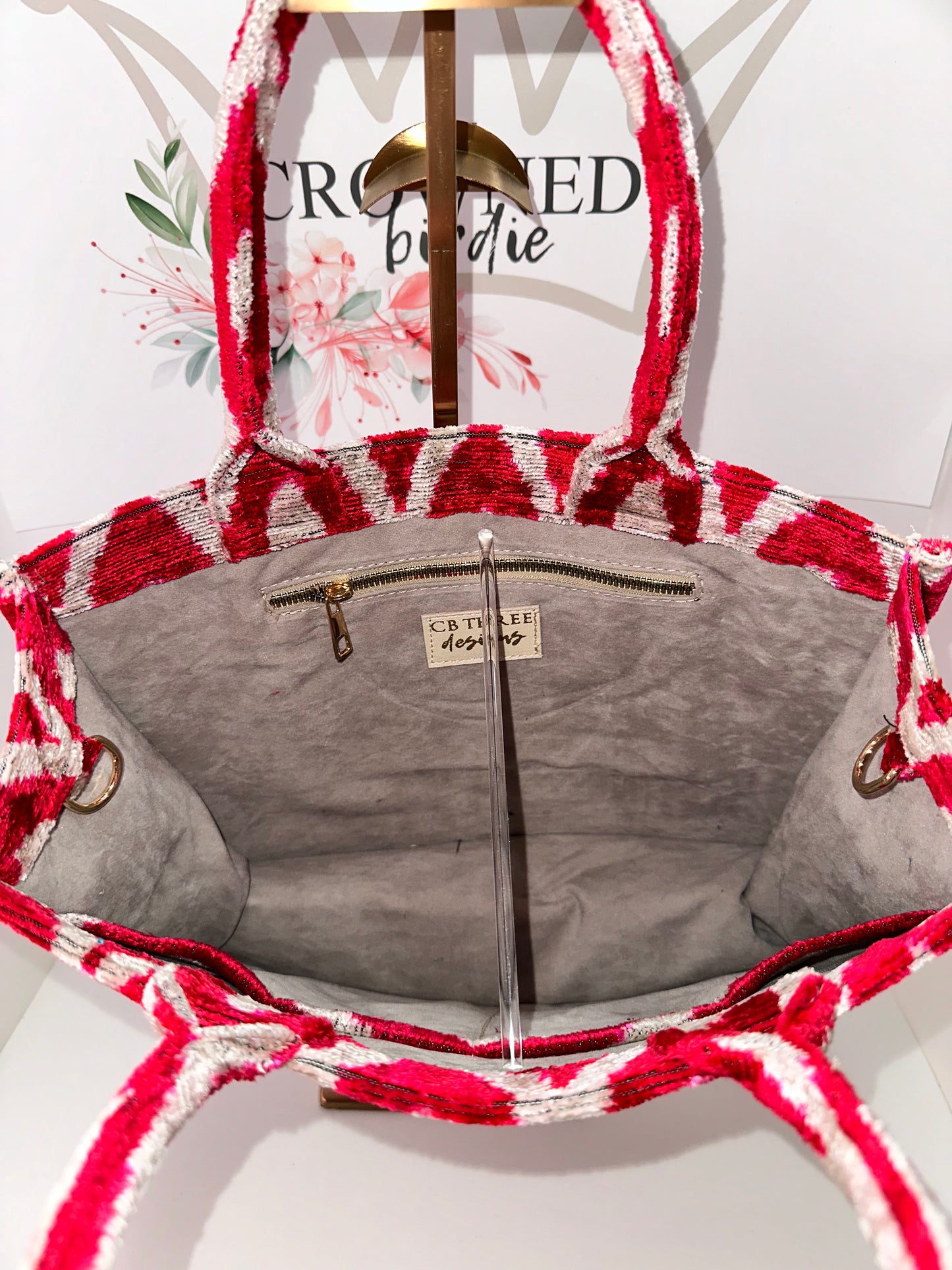 Bright Red and White Medium Ikat Tote