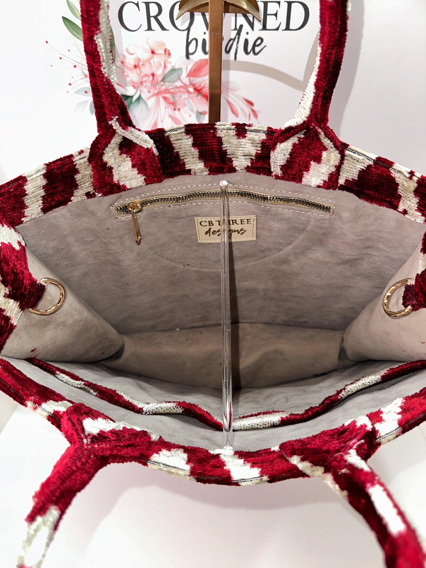 Red and White Medium Ikat Tote