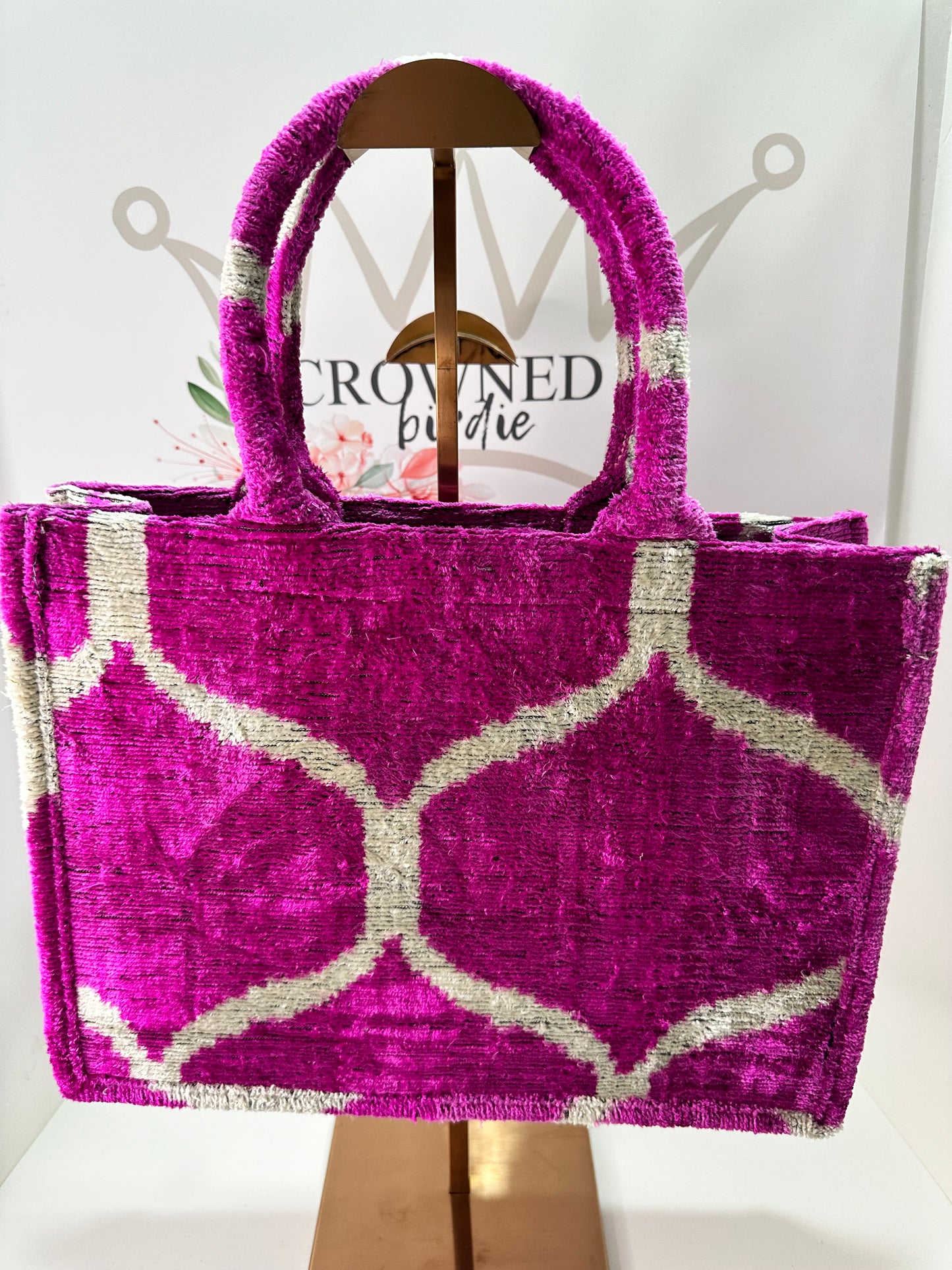 Magenta and White Medium Ikat Tote